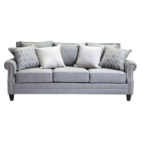 Furniture of America Hanson Transitional Fabric Nailhead Sofa in Gray