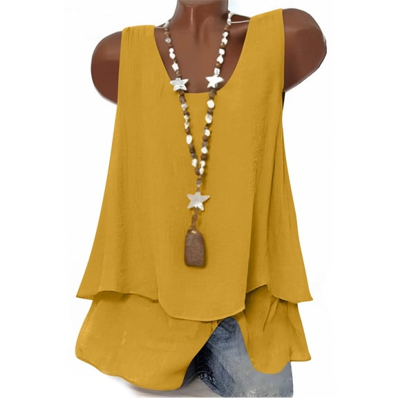 BUIGTTKLOP Tank Tops for Women Sleeveless Shirts Scoop Neck Loose Fitted Going out Tops Double Layered Tunic Tops