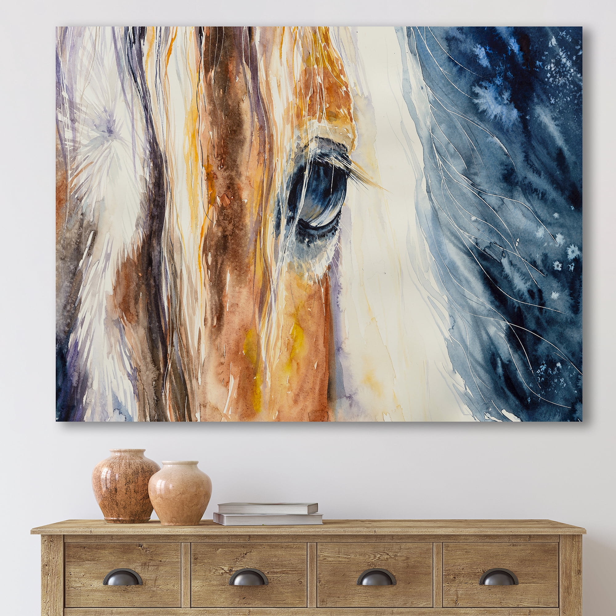 Designart ' Abstract Close-Up of A Beautiful Horses Eye I ' Farmhouse Canvas Wall Art Print