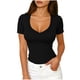 thumbnail image 1 of Camisas de Manga Corta para Mujeres Casual con Cuello en V Plisado, Camisetas de Color Sólido para Primavera Verano, 1 of 6