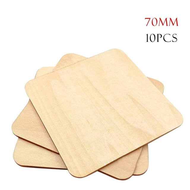 Labymos 10Pcs 70mm Square Rounded Corners DIY Environmental Protection Wooden Interlayer Wood Chip