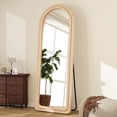 thumbnail image 2 of Anyrose 63"x24" Arched Full Length Mirror Round-Edge Floor Mirror With Flannel Frame, Light Brown, 2 of 6