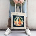 thumbnail image 2 of Vintage Car Tote Bag - Cream Canvas with Retro Orange Car Graphic & Street Lamps Perfect for Shopping Travel & Parties, 2 of 4