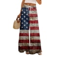 thumbnail image 2 of 250th Anniversary Womens Pajama Independence Day American Flag Print Wide Leg Lounge Pants Elastic High Waist Slit Baggy Loose Fit Comfy Trousers, #01 Sky Blue, S, 2 of 6