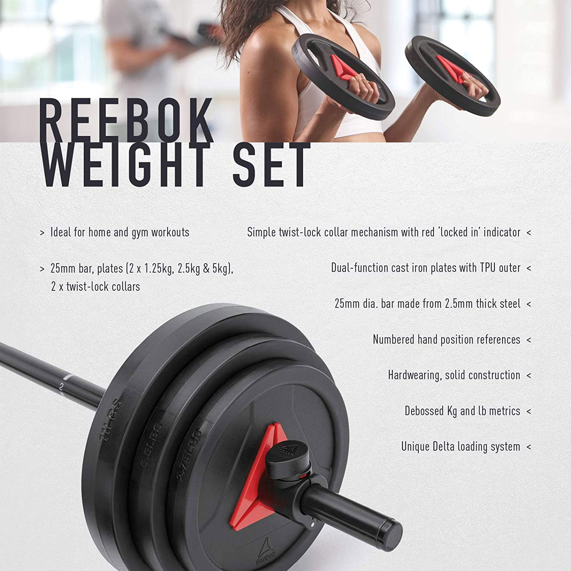 målbar Gå vandreture fødselsdag Reebok RSWT-16091 Home Gym Exercise Weight Set w/Pump Bar, 88 Pounds, Black  - Walmart.com