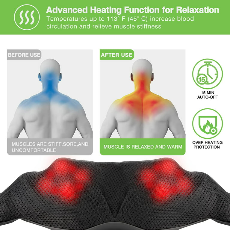 CONQUECO Shiatsu Neck Massager, Neck and Shoulder Massage with Heat -  Electric Rechargeable Cordless Cushion Pillow Deep Tissue 3D Kneading Beads  for Pain Relief Cervical Relax, Gift, Home, Office 