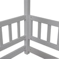 thumbnail image 3 of Full Size Floor Bed, Wooden Slat Support with House Roof Frame and Fence Guardrails, Grey, 3 of 7