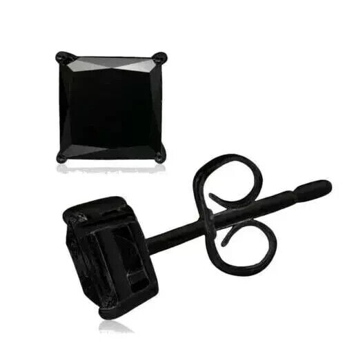 2Ct Princess Cut Black Diamond Lab Created Stud Earrings 14K Black Gold Plated
