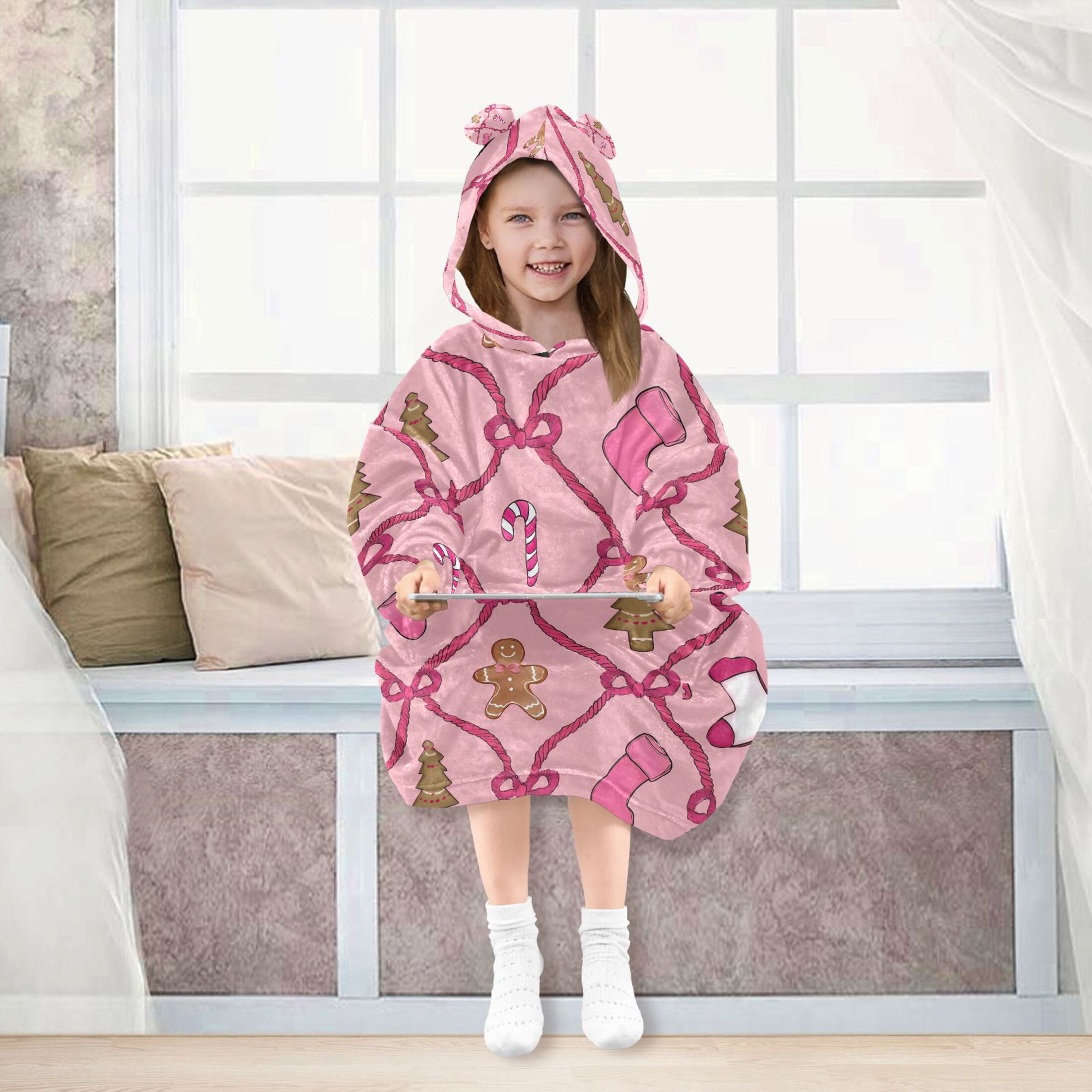 joogoo Wearable Blanket Hoodie for Gingerbread Candy Cane Oversized Sherpa Hooded 3-14 YR M
