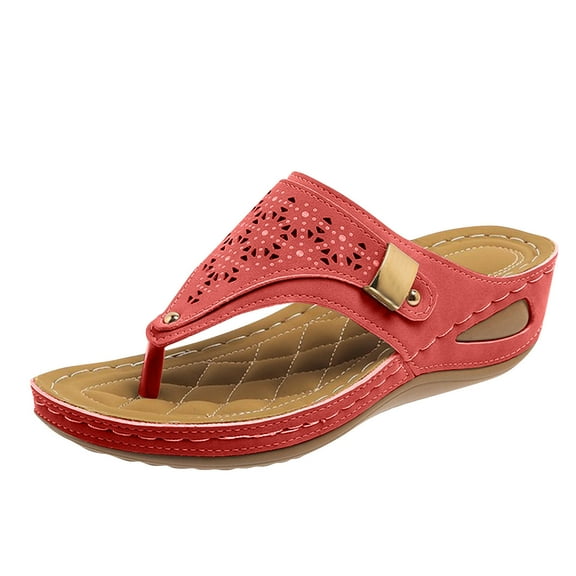 Domuza Orthopedic Sandals for Women Arch Support Summer Flat Sandals Lightweight Slip on Non Slip Work Shoes Vacation Beach 2026 Orthopedic Shoes Red 9(EU-42)