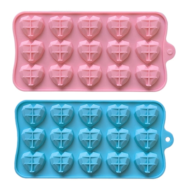 Molde de silicona con forma de corazón de diamante 3D, 15 rejillas, bandeja de silicona para hornear pasteles, mousse de chocolate y postres.