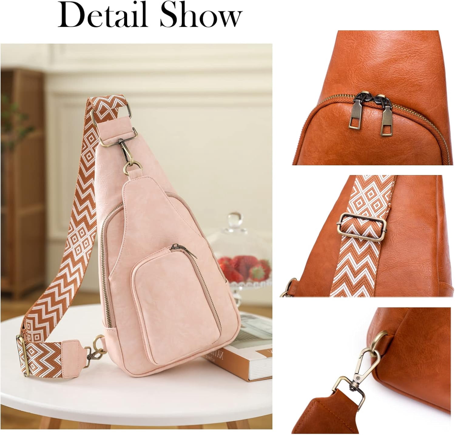 Sling Leather Bags For Women Crossbody Small Fanny Pack Purses Chest Bags With Guitar Strap For Lady