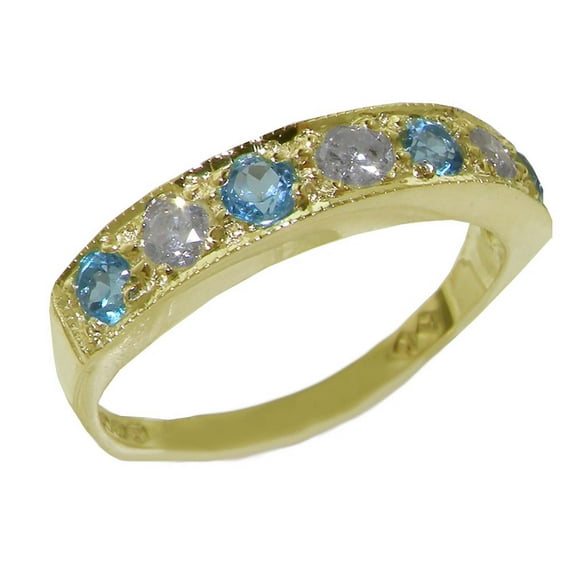 LBG Solid 10k .417 Yellow Gold Natural Diamond and Blue Topaz Band Ring (0.16 cttw, H-I Color, I2-I3 Clarity)