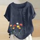 thumbnail image 2 of Vestidos Casuales Para Mujer, Blusas De Mujer De Moda Camiseta informal de verano con cuello redondo, manga corta y botones estampados para mujer, 2 of 4