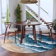 thumbnail image 4 of Abstract Waves Round Living Room Rugs 8 ft, Spray Blue White Ocean Seaside Watercolor Washable Large Area Rug with Non-Slip Sturdy Edge Binding Round Carpet for Dining Room Kitchen Office, 4 of 9