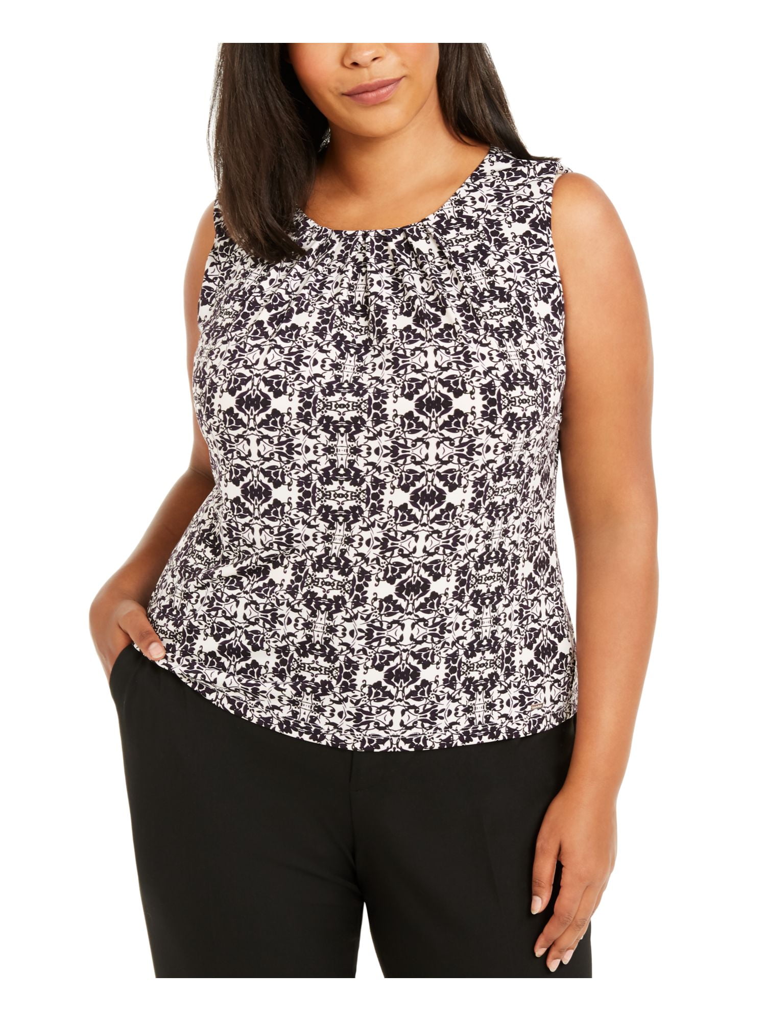 CALVIN KLEIN Womens Purple Floral Sleeveless Jewel Neck Top Plus 1X