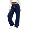 thumbnail image 2 of BRELIL Women's Wide Leg High Waisted Ribbed Casual Lounge Pants Long Pajama Pants Fall Winter Fashion Outfits Loose Baggy Trousers for Party, Navy S, 2 of 9