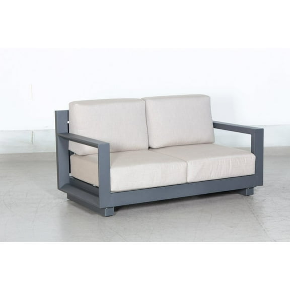 Paris Loveseat Gray Aluminum Frame in Taupe Cushion