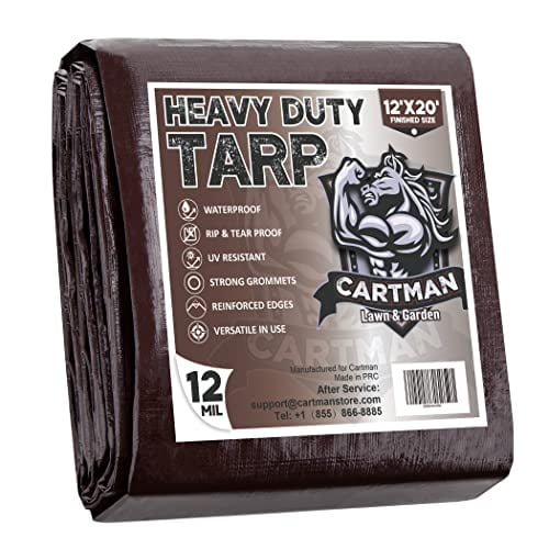 CARTMAN Format Fini 12 X 20 Pieds Extra Épais 12 Mil Bâche en Poly Robuste, Housse de Protection Polyvalente, Résistante aux UV, Bâche en Poly Imperméable avec Bords Renforcés