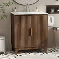 thumbnail image 5 of Ktaxon Fluted 30'' Bathroom Vanity Set with Sink Ceramic Top & U - shaped Shelf, Walnut (Split Two Packages for Delivery), 5 of 9