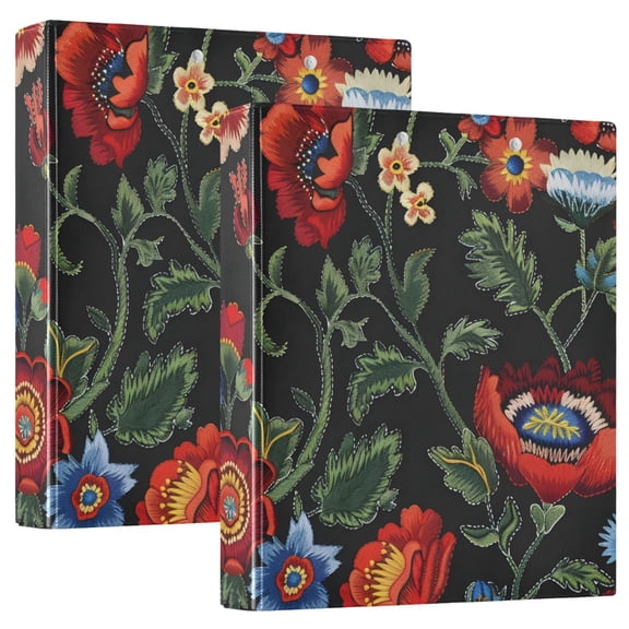 ALAZA Vintage Retro Flowers Hardcover 3 Ring Binder 1.5" Round Rings Interior Pockets Binders Organizer 2 Pack