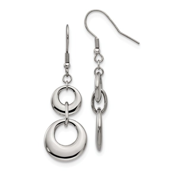 Stainless Steel Polished Circle Shepherd Hook Dangle Earrings; for Adults and Teens; for Women and Men
