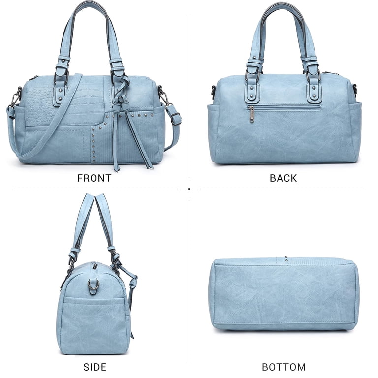 Dasein Soft Vegan Leather Barrel Bag, Large Blue Tote photo 2