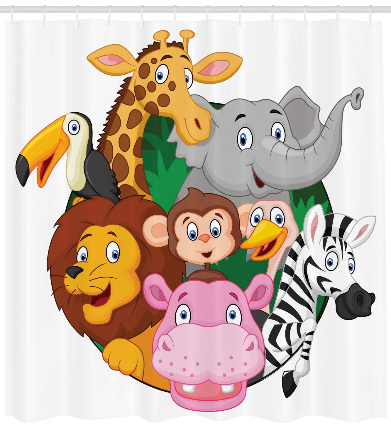 Cartoon Decor Shower Curtain Set Exotic Safari Animals All Together Comic Creature With Zebra And Elephant Friend Trek Sketch Bathroom Accessories 69w X 70l Inches By Ambesonne Walmart Com Walmart Com