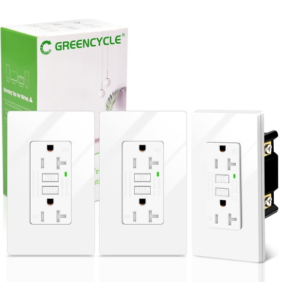 Greencycle GFCI Outlet 20 Amp 3 Pack, GFI Electrical Outlet White, Weather Resistant Outdoor Receptacle with LED Indicator - ETL Listed, Residential