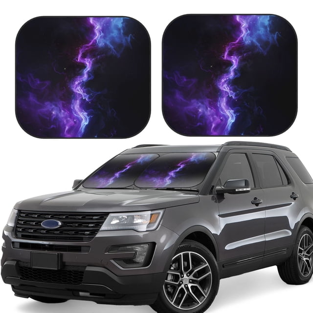 Saiise Purple And Blue Nebula for Foldable Car Sun Shades (2-Pack) Offer Sun Protection with an Easy-fold Design for Convenient Windshield Shading-Medium