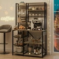 thumbnail image 4 of Bakers Rack with Power Outlet, 7-Tier Microwave Stand with Wire Basket, Coffee Bar with 4 s-Shaped Hooks, Kitchen Open Storage Shelf Rack for Spices, Pots, 4 of 9