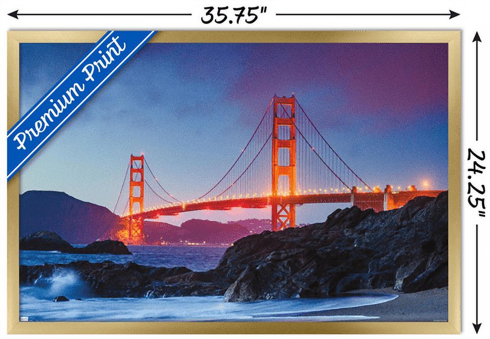 Wonders of the World - Golden Gate Bridge Wall Poster, 22.375" x 34", Framed
