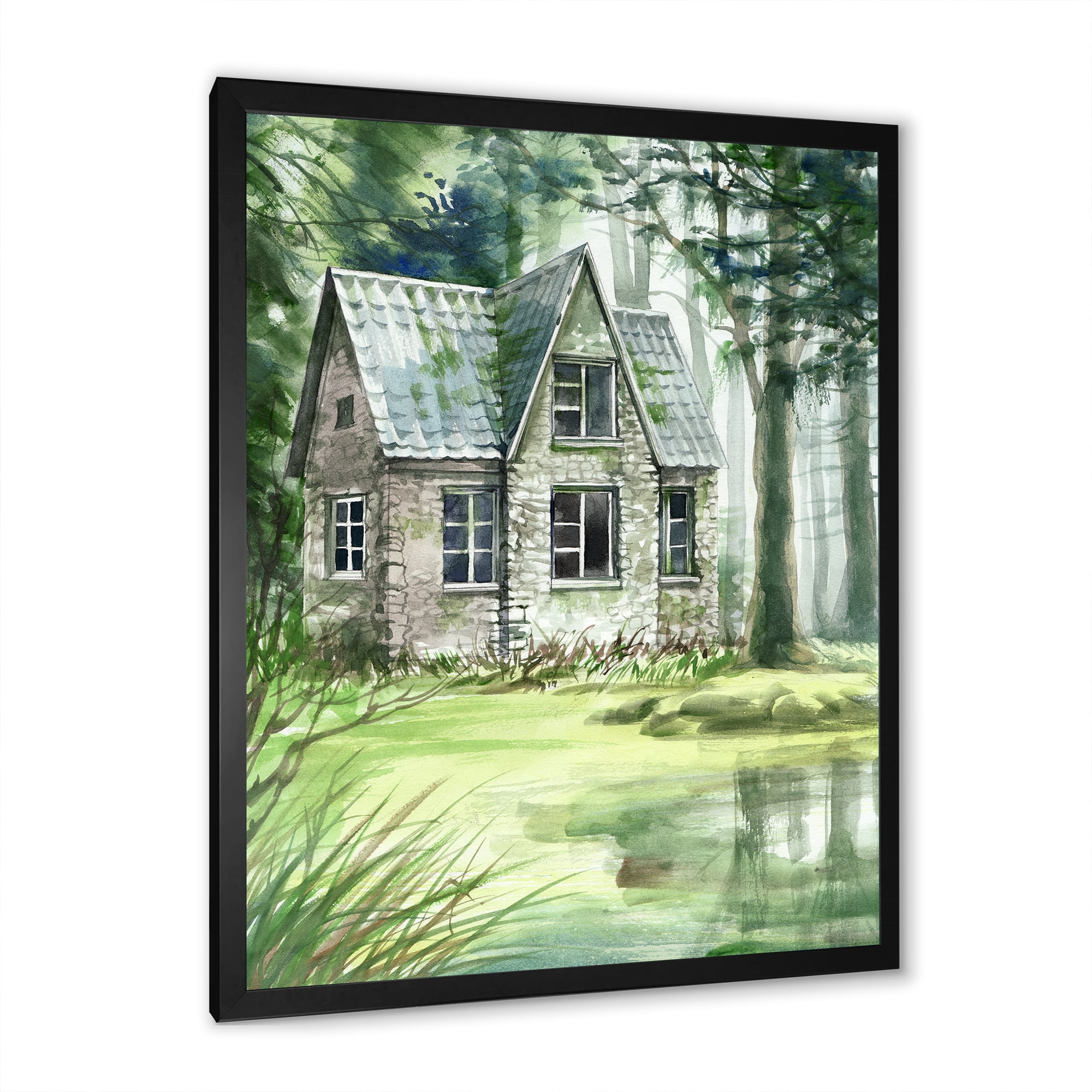 Designart 'Old Haunted House In The Pine Forest' Lake House Framed Art Print