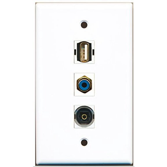 RiteAV - 1 Port RCA Blue and 1 Port USB A-A and 1 Port Toslink Wall Plate