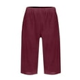 thumbnail image 4 of Womens Linen Capri Pants Summer Elastic Waist Cropped Pants Knee Length Lightweight Casual Shorts with Pockets Wine M, 4 of 5