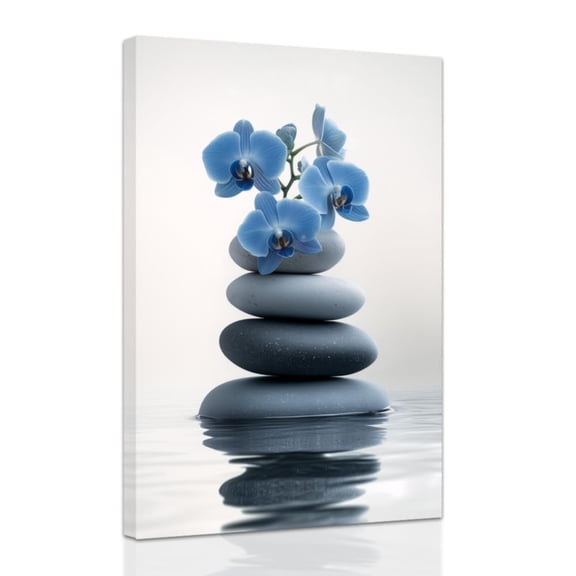 Zen Wall Art Stones Picture Orchid Canvas Painting Purple Zen Water Prints Spa Bathroom Decor Meditation Yoga Room Office Home Framed