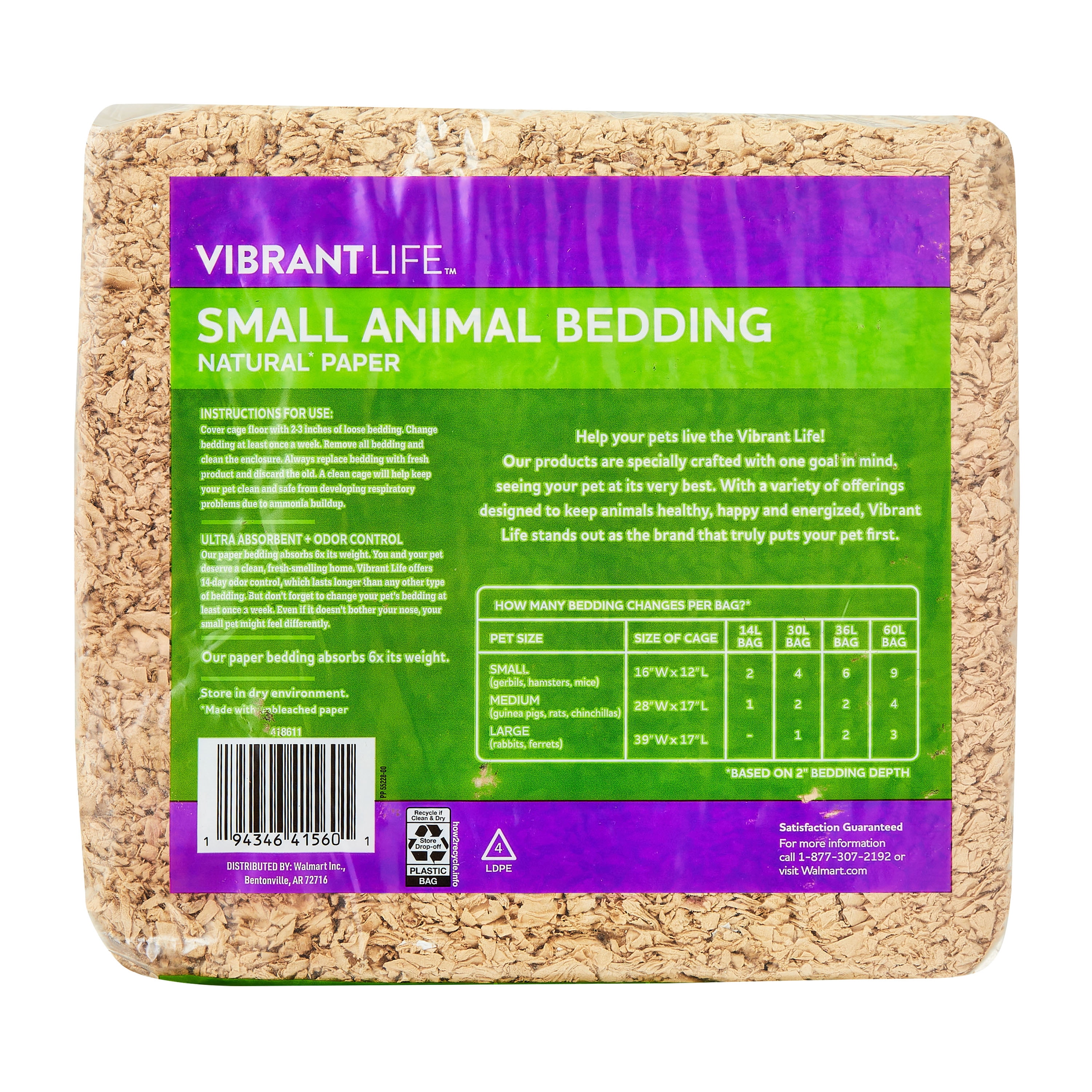 (2 pack) Vibrant Life Small Animal Bedding, Natural Brown Paper, 14 L Bag