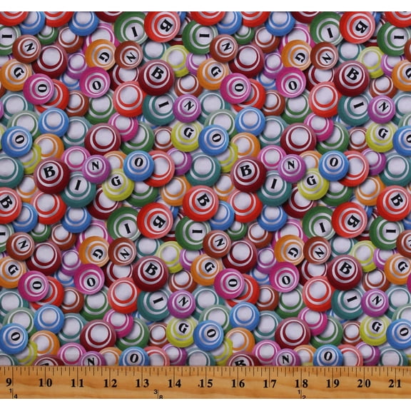 Cotton Bingo Balls Games Cards Academic Multicolor Cotton Fabric Print by the Yard (116285)