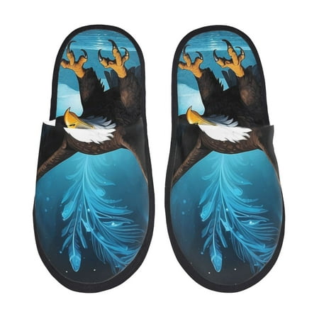 Balery Night Sky Forest Bald Eagle Slient Indoor Furry Fleece Comfort House Shoes Soft Non-Slip Home Shoes Cotton slippers House Slippers-- Large