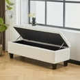 thumbnail image 2 of 50 Inch Rectangle Storage Ottoman, Upholstered Boucle Bench with Button Tufted and Safety Hinge, End of Bed Benches with Solid Wood Leg, for Living Room, Bedroom, Entryway, White, 2 of 6