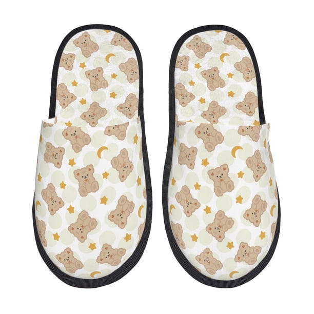 Fotbe Kawaii Bear Pantuflas Peludas para Mujer con Estampado, Zapatillas de Peluche, Zapatos de Invierno para Casa, Uso Interior y Exterior-Large