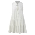 thumbnail image 6 of Sngxgn Women's V Neck Swing Ruffle Long Sleeve Mini Dress(White,S), 6 of 9