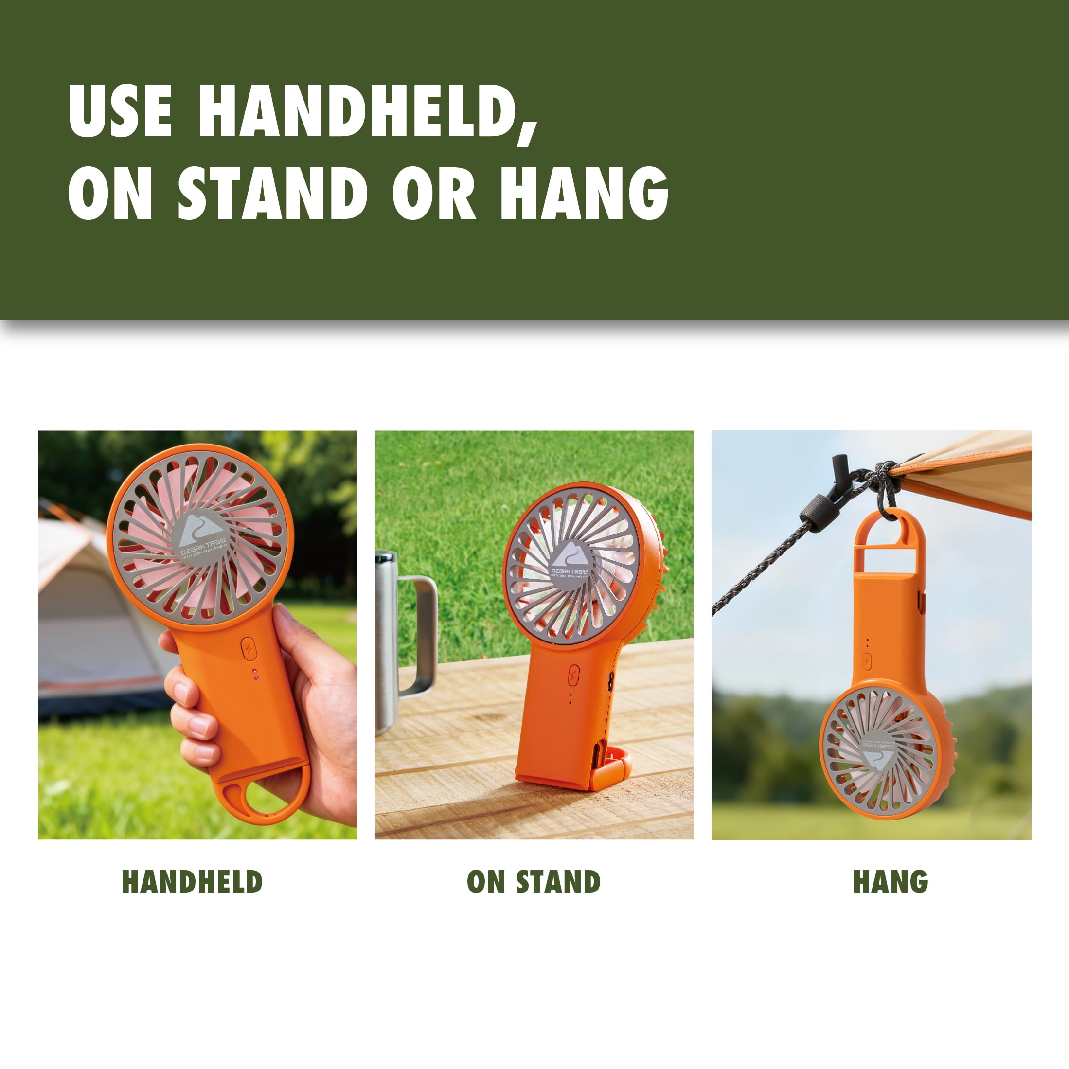 Ozark Trail Rechargeable Handheld Fan with USB-C Charging and 3 Speed Settings