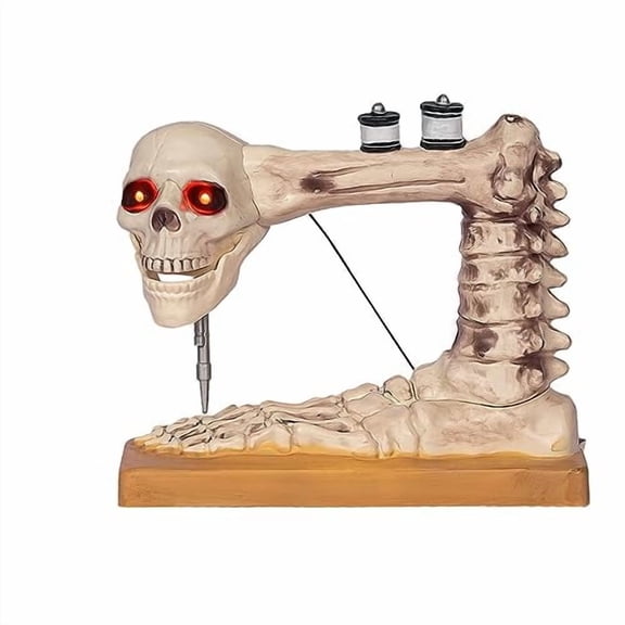 Creepy Skeleton Sewing Machine Statue for Halloween,Motion,Sound Activated Spooky Realistic Skeleton Bones Graveyard Halloween Decoration, Halloween Human Skeleton with LED Glowing Eyes
