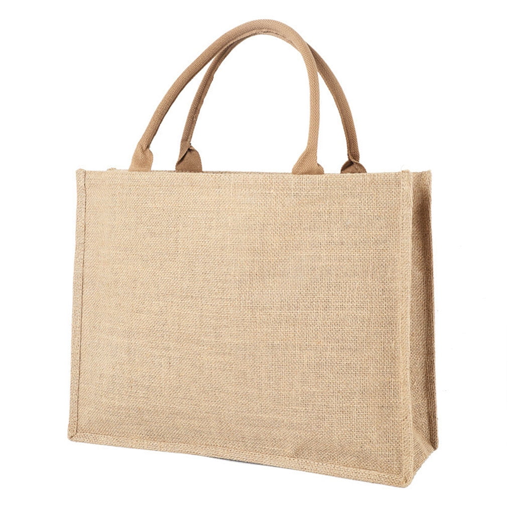  Natural Large Capacity Jute Shopping Bag Eco Friendly Burlap  Grocery Tote Bag Shoulder Strap Linen Material with Merci Screen.Brown Size  13.7 x 12.4 x 7.2 [ 2 Pack ] : Clothing, Shoes & Jewelry