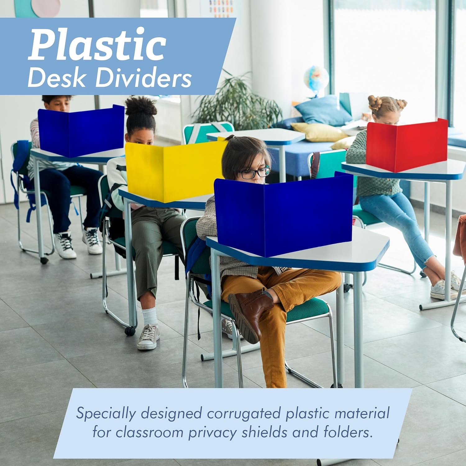 4E's Novelty Desk Privacy Panels for Students 20 Pack – Trifold Plastic Dividers for Classroom