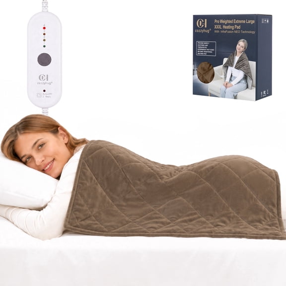 Cozzyhug 27"×37" XXXL Weighted Heating Pad with Far-Infrared Technology, Targeted Heat for Back, Legs, Shoulders & Full Body, 4 Heat Settings, 2-Hour Auto Shut-off, Machine Washable, Camel