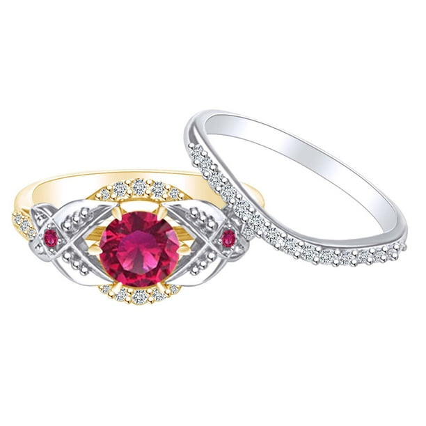Jewel Zone US 1.19 Carat Round Simulated Ruby & Natural Diamond Two