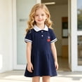 thumbnail image 2 of Dresses for Girls Back To School Loose Lapel Short Sleeve Button Patchwork Print Dress School Uniform for Girls Size 2-3 Years, 2 of 5
