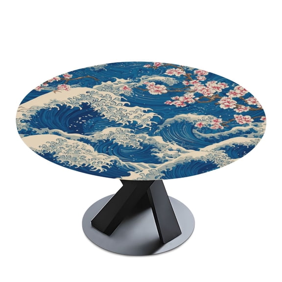 Round Premium Polyester Tablecloth Round Table Cloth Cover For Kitchen And Dining Room Bright Blue Cream-colored